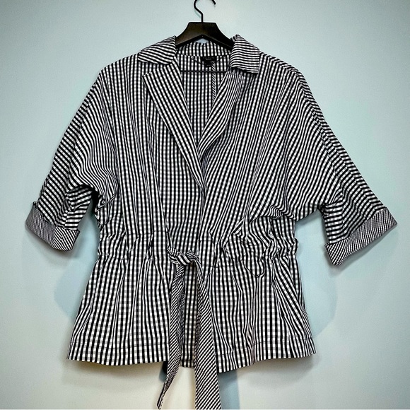 TALBOTS Womens Black White Gingham Lightweight Belt Jacket Dolman Sleeve Size L - Picture 1 of 5